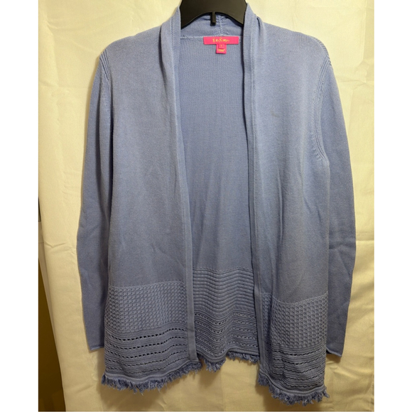 Lilly Pulitzer Sweaters - Women's Lilly Pulitzer Open Cardigan Sweater Pointelle Fringe Lavender S Minimal